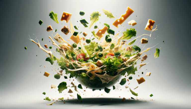 Experience a virtual explosion of flavor with cheese, lettuce, and crackers in this simulated salad—crafted with DALL-E 3. Read on for more examples of our culinary creations!